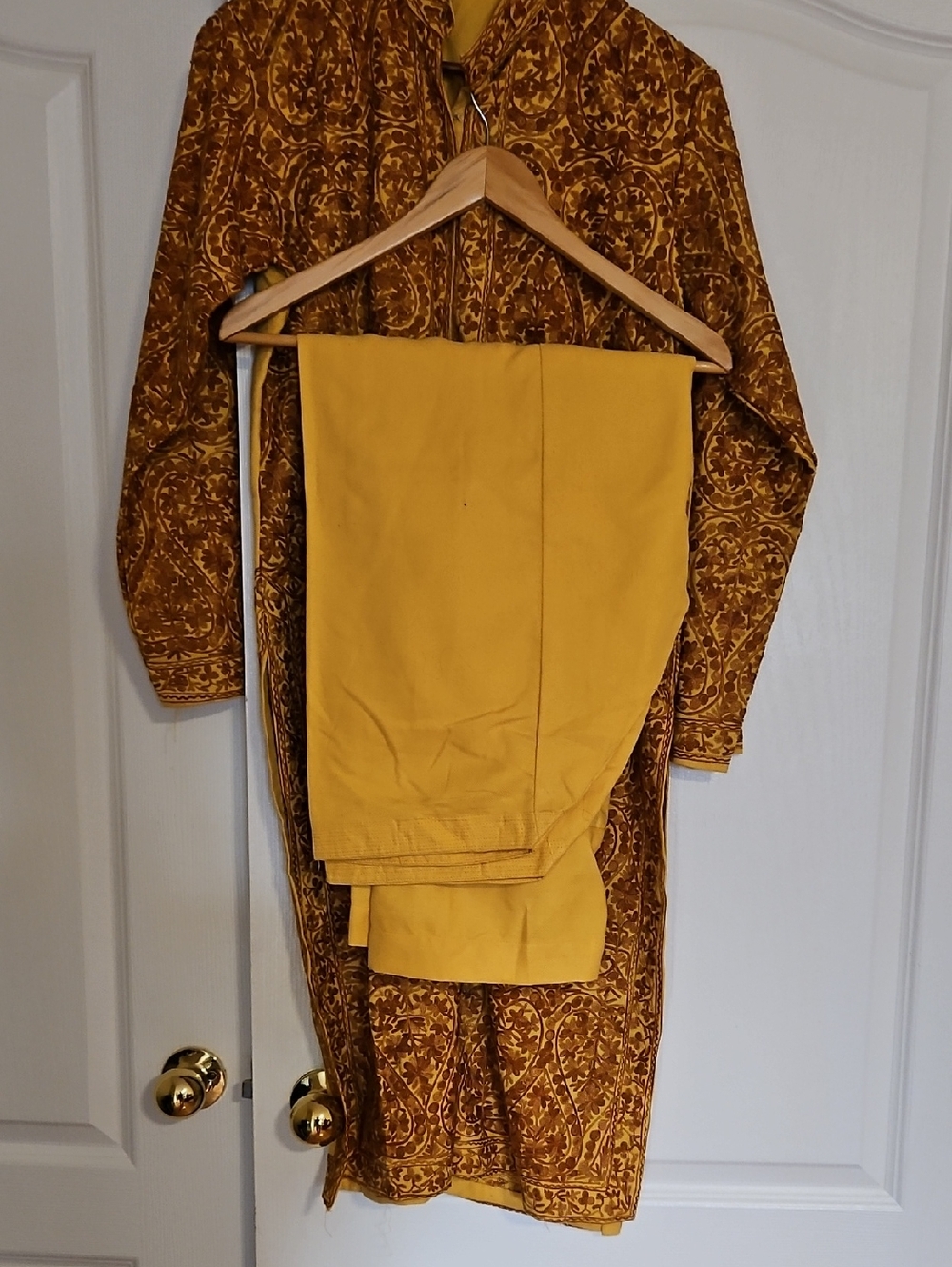 Mustard Yellow Kurta Set with Printed Jacket